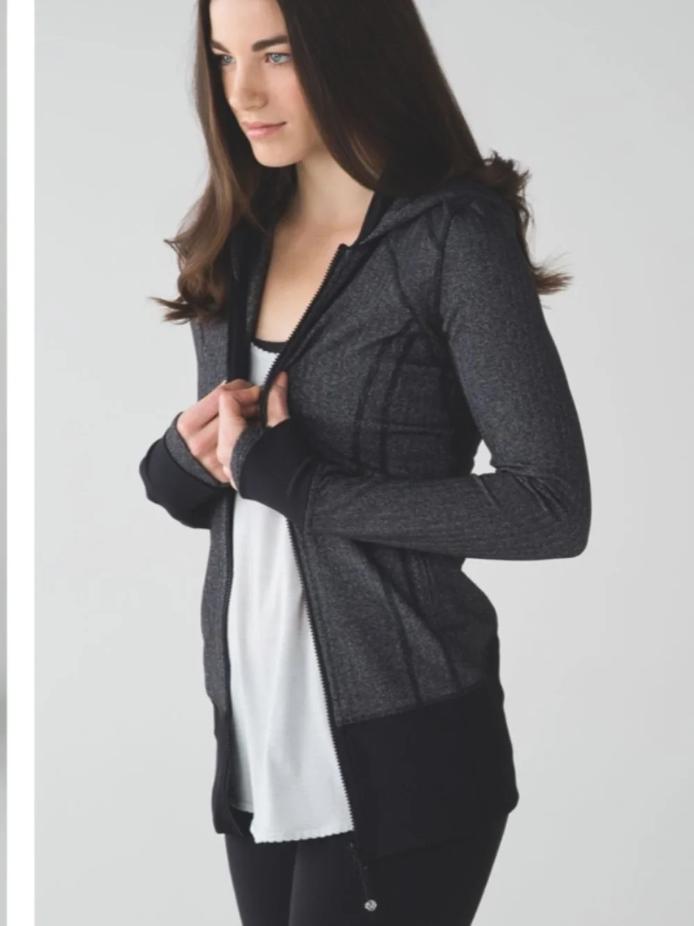 Lululemon 8 long zip up jacket daily practice heathered herringbone black slate - Picture 3 of 7